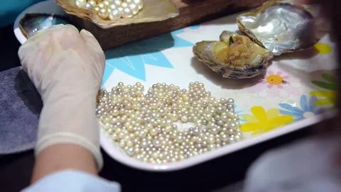 In a Vietnamese pearl farm, a woman Stock Video Pond5