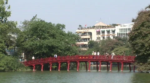 Vietnamese red bridge Stock Footage 286129