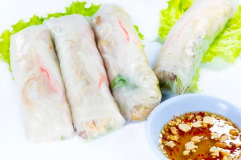 Vietnamese rice paper rolls with prawns Stock Photos