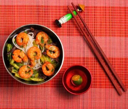 Vietnamese shrimp pho soup Stock Photos