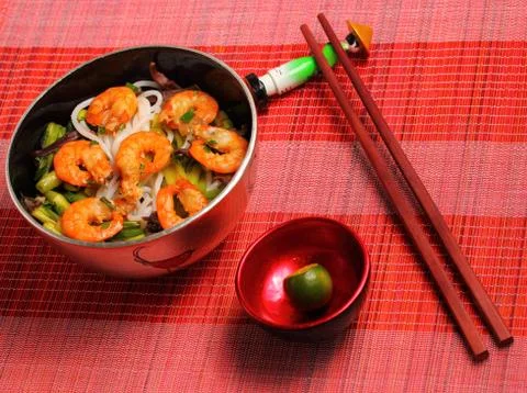 Vietnamese shrimp pho soup Stock Photos