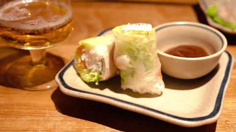 Vietnamese spring rolls with shrimp and lettuce Stock Footage 326518892