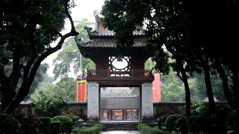 Vietnamese temple entrance while raining (Close Up shot) Stock Footage 100314024