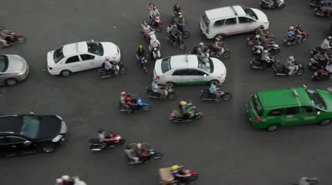 Vietnamese Traffic at Six Way Intersection Stock Footage 11023243