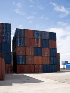 Vieuw from a  Container pile. Stock Photos