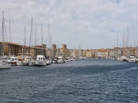 Vieux-Port, Marseille port city southern France european tourism destination Stock Footage