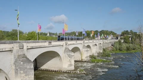 View on 18th Century Wilson Bridge in Tours France Stock Footage 337483704