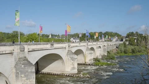 View on 18th Century Wilson Bridge in Tours France Stock Footage 337483705