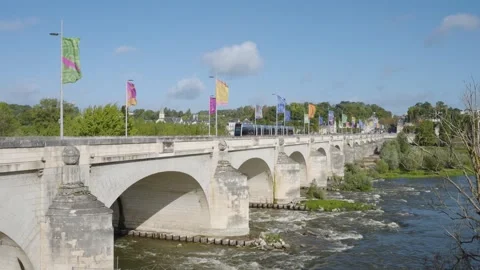 View on 18th Century Wilson Bridge in Tours France Stock Footage 337483751