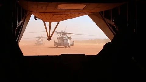 View of 2 Sikorsky CH-53E Super Stallions Stock Footage 109575694