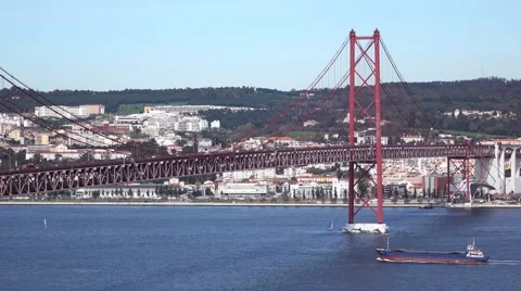 View on the 25 de Abril Bridge in Lisbon Stock Footage 60603174
