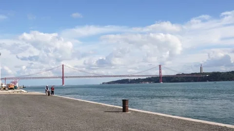 View of 25 de Abril Bridge famous tourist landmark Video stock 307210000