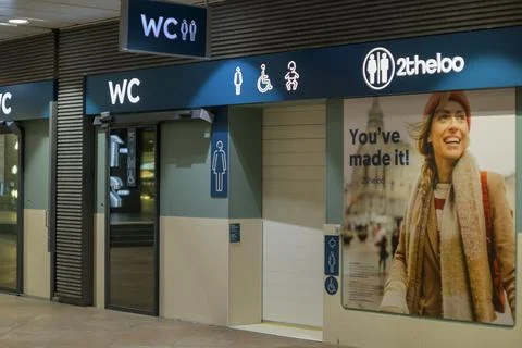 View on 2theloo public toilets in Antwerp central railway station Stock Photos