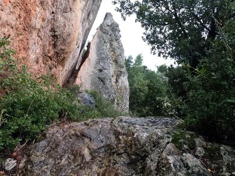 View of a 45-foot high section of the Parnitha (Fyli) fault and fissure, whic Stock Photos
