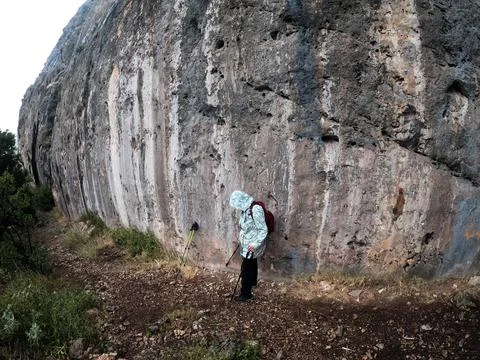 View of a 45-foot high section of the Parnitha (Fyli) fault, which was the ep Stock Photos