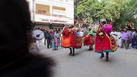 View of 98th Sri Sathya Sai Baba birthday anniversary procession. Stock Footage 292836377