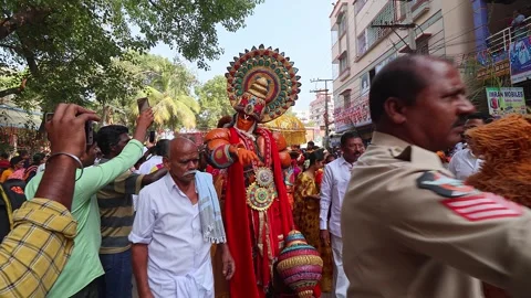 View of 98th Sri Sathya Sai Baba birthday anniversary procession. Stock Footage 292836859