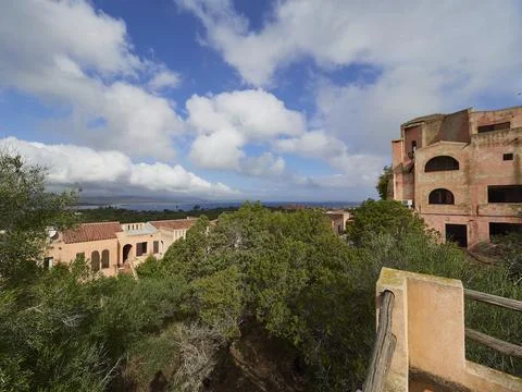 A view of an abandoned hotel Stock Photos