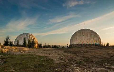 View on abandoned radar station Pamir in Carpathian mountains, Ukraine. Stock Photos