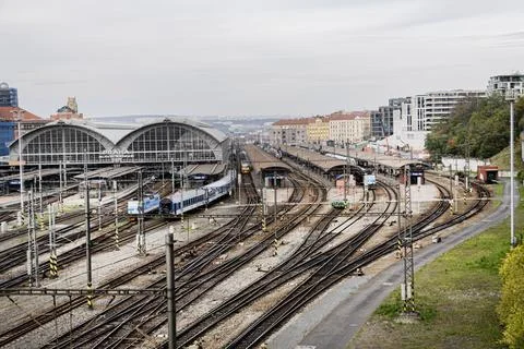 View from aboe to the Main Train Station in Prague Europe Stock Photos