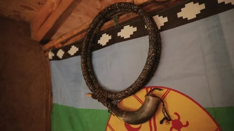 View of an aboriginal Mapuche musical instrument called Ñolkin Stock Footage 262389411