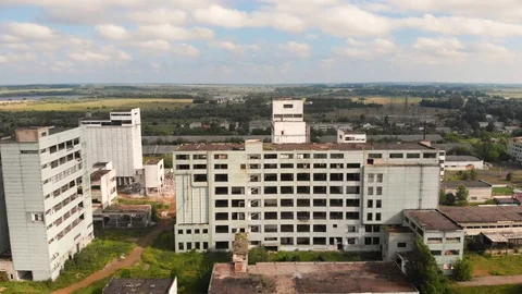 A view from above to an abandoned grain elevator, Yaransk Russia. Stock Footage 95436738