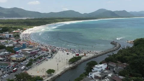 View From Above To Beach And Ocean With Blue Water And Small River Stock Footage 260431337