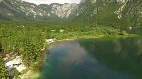 View from above of beautiful Bohinj Lake, Slovenia Stock Footage