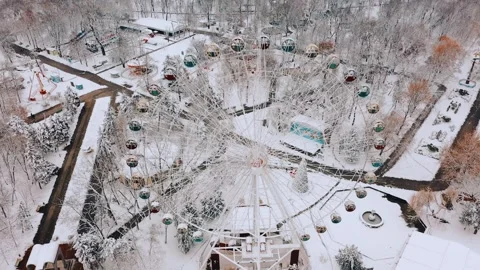 View From Above of the Beautiful Snow-Covered Park of Krasnodar Stock Footage 148039185