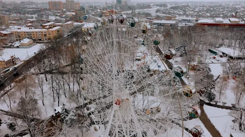 View From Above of the Beautiful Snow-Covered Park of Krasnodar Stock Footage 148039628