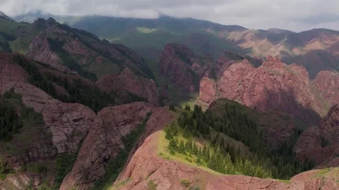 View from above of beautiful summer mountain landscape of Kyrgyzstan Stock Footage 300457316