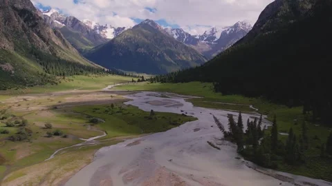 View from above of beautiful summer mountain landscape of Kyrgyzstan Stock Footage 300539151