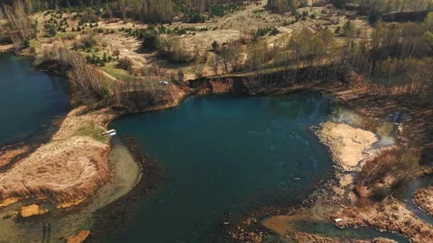 View from above on a blue lake, camera moves slowly, nature trip Stock Footage 308907806