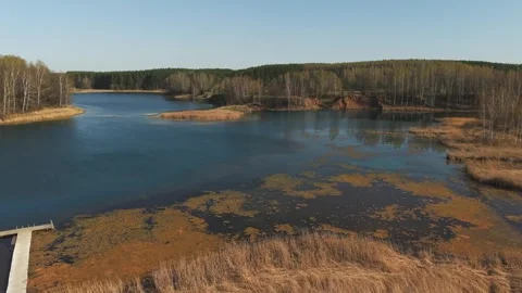 View from above on a blue lake, camera moves slowly, nature trip 動画素材 308907833