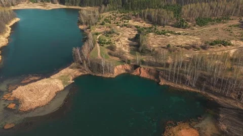 View from above on a blue lake, camera moves slowly, nature trip 動画素材 308907839