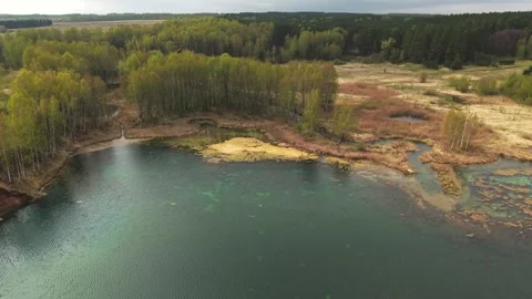 View from above on a blue lake, camera moves slowly, nature trip 動画素材 308907852