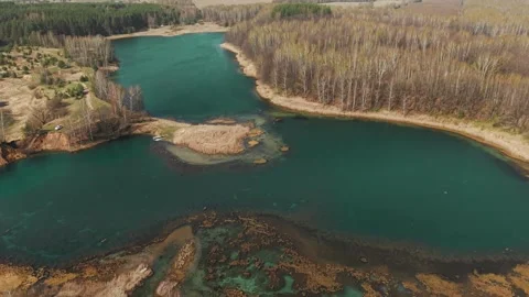 View from above on a blue lake, camera moves slowly, nature trip Stock Footage 308907898