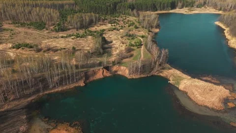 View from above on a blue lake, camera moves slowly, nature trip Stock Footage 308907940