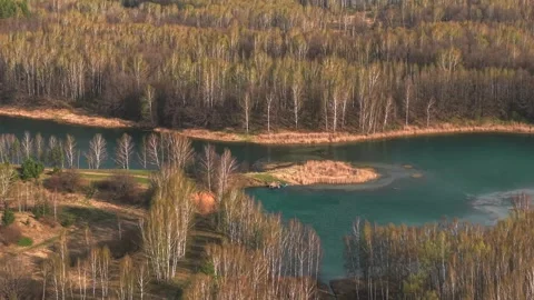 View from above on a blue lake, camera moves slowly, nature trip Stock Footage 308907949
