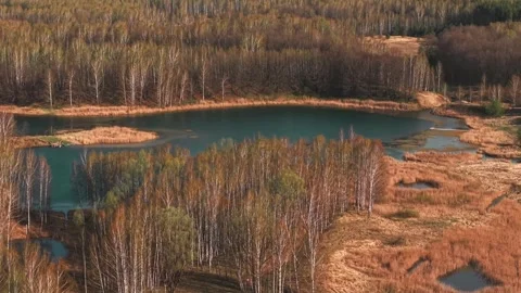View from above on a blue lake, camera moves slowly, nature trip Stock Footage 308907950