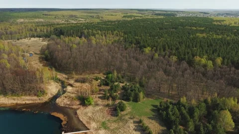 View from above on a blue lake, camera moves slowly, nature trip Stock Footage 308907955