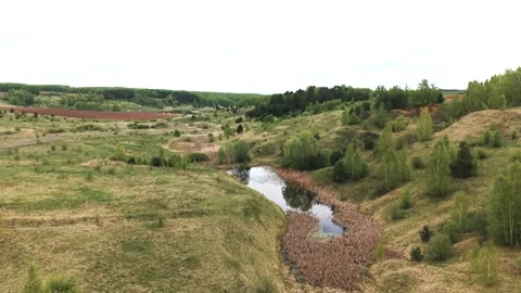 View from above on a blue lake, camera moves slowly, nature trip Stock Footage 308907979