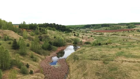 View from above on a blue lake, camera moves slowly, nature trip Stock Footage 308907981