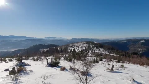 View above Bryzgalky settlement in winter Kysucke Beskydy mountains Stock Footage 297749254