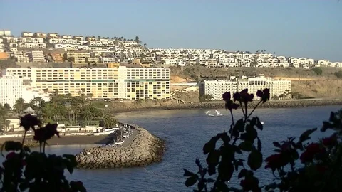 View from above of coastline with buildings Stockbeeldmateriaal 80230744