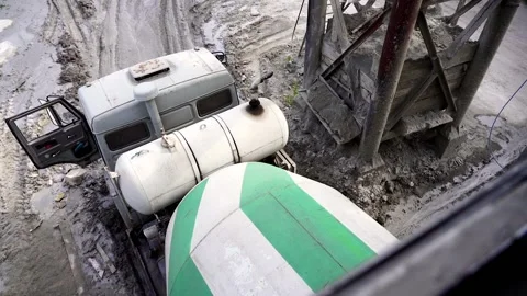 View from above. Concrete mixer. Machine at the cement plant. Stock Footage 196087639