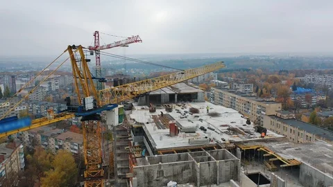 View from above on construction site with crane. Big construction crane  Stock-Footage 119151039