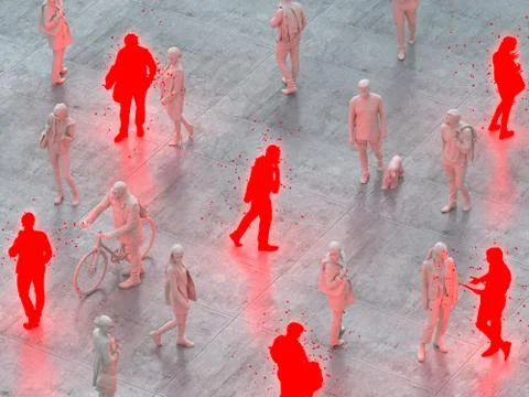 View from above the crowd. Concept of dangerous subject regarding terrorism Stock Illustration