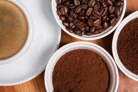 View from above on the different types of coffee Stock-Fotos