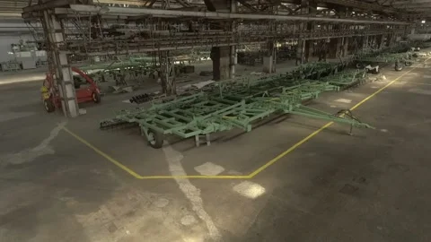 View from above. Engineering plant. A large number of agricultural equipment Stock Footage 101780619